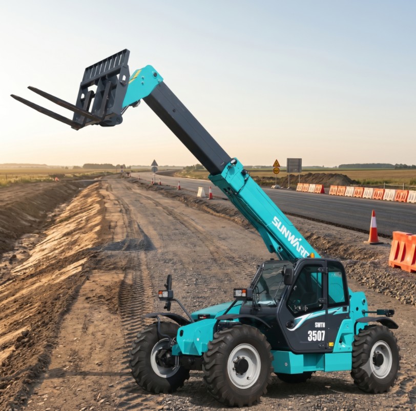 Incarcator telescopic Sunward SWTH 3507 cu tractiune integrala 4x4 pe teren neamenajat